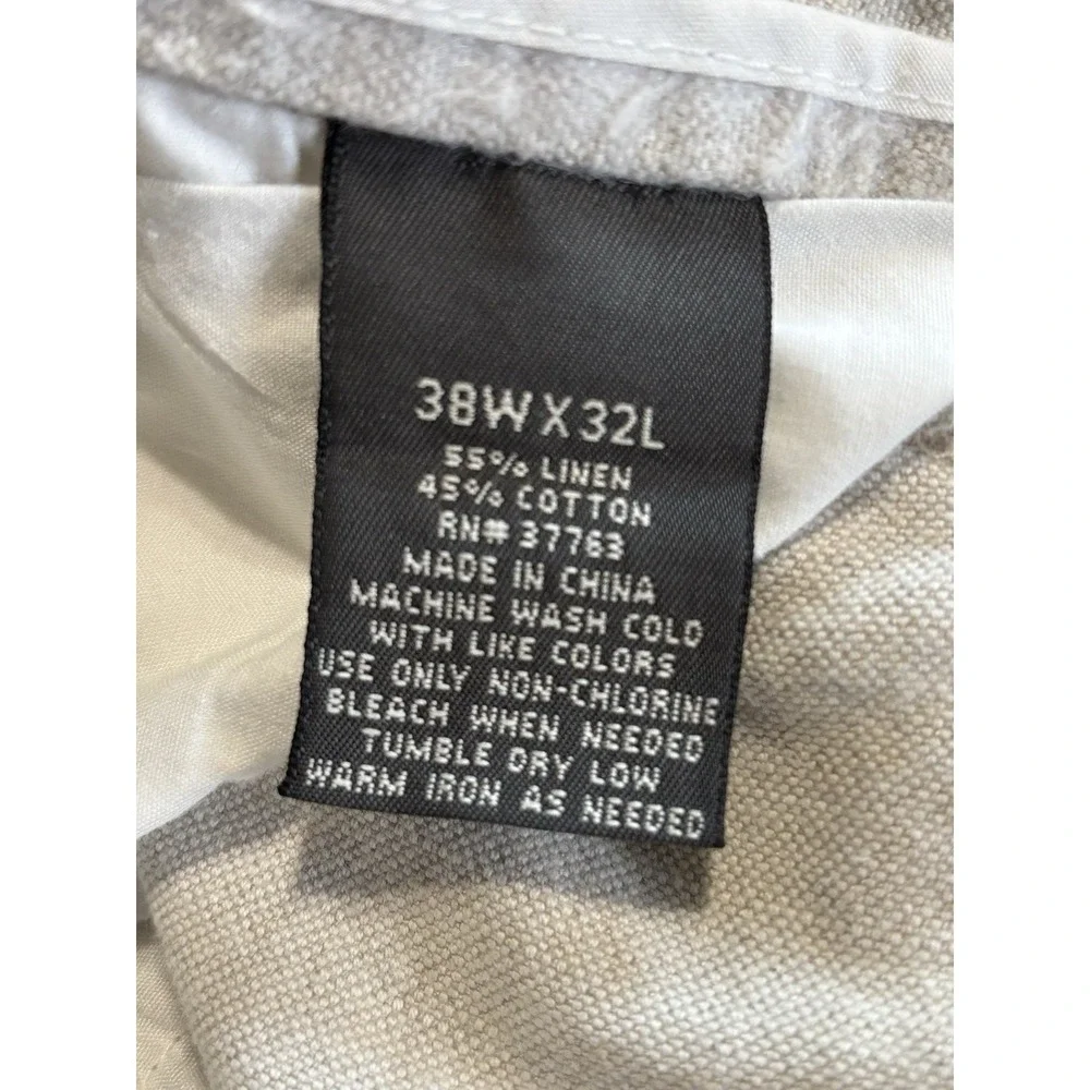 St John's Bay Beige Khaki Pants Size 38x32 Straight Leg Logo High Rise Zip Linen
